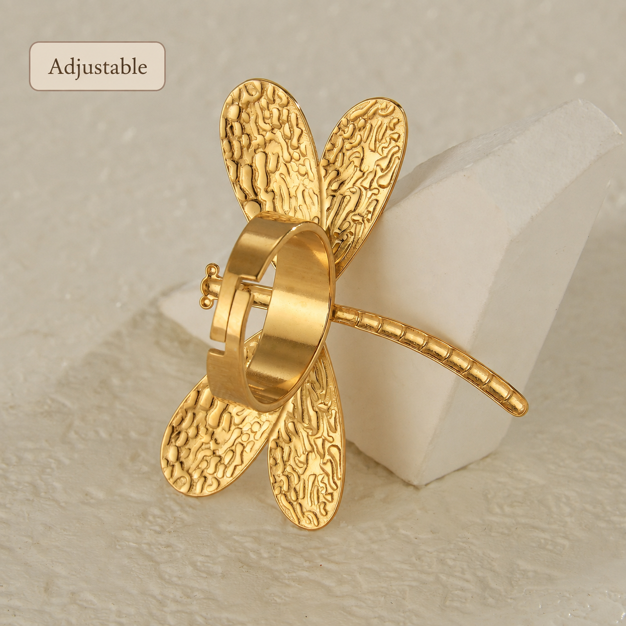 Dragonfly Ring – Justerbar ring med trollslända i guld och silver