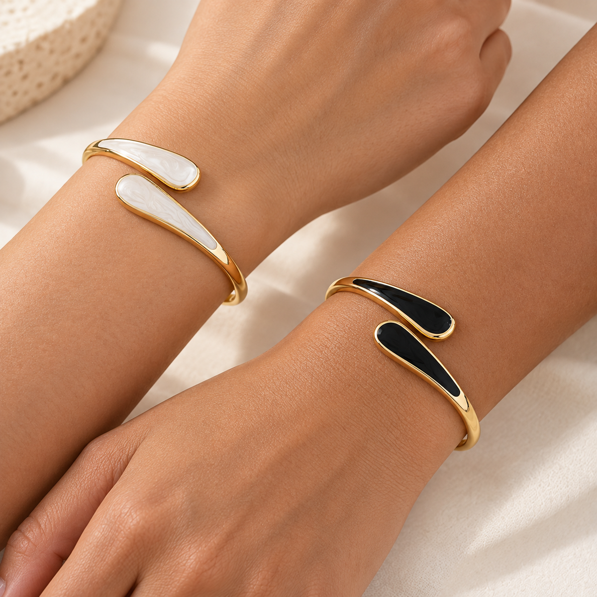 Gold-Tone Enamel Teardrop Cuff Bracelet