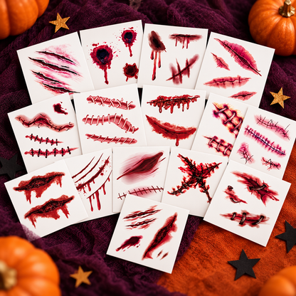 Halloween Temporary Tattoos – 20 Sheets of Spooky Scar and Stitch Designs