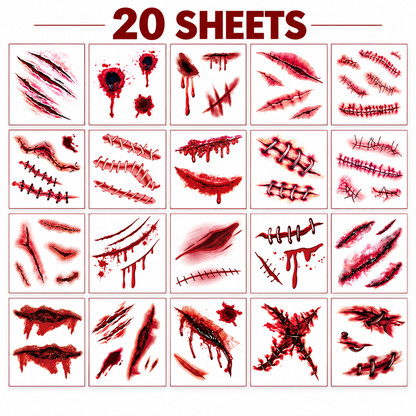 Halloween Temporary Tattoos – 20 Sheets of Spooky Scar and Stitch Designs