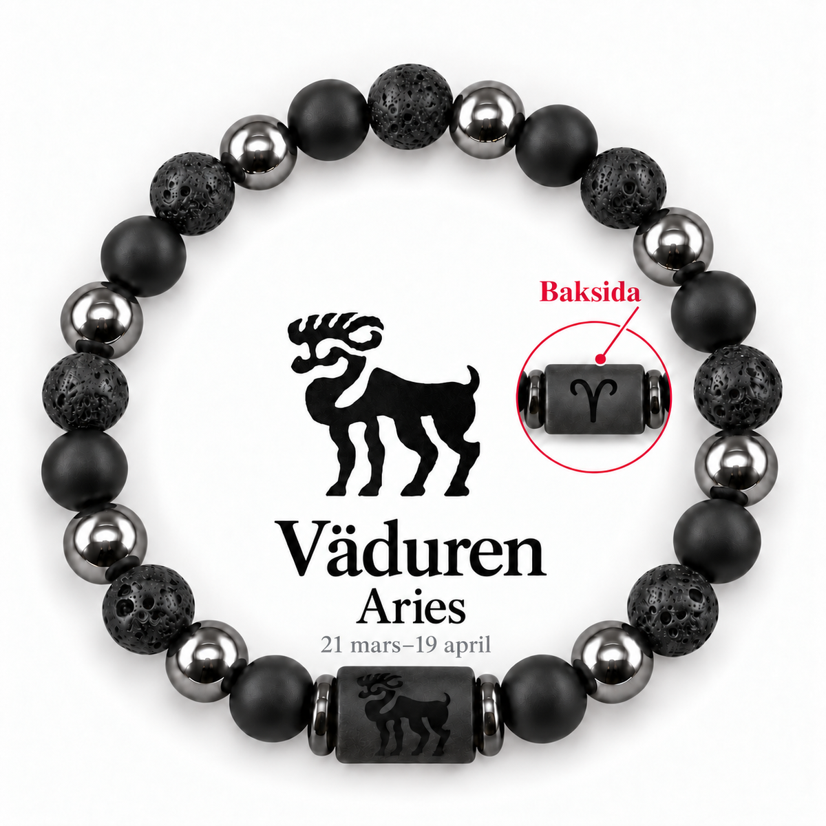 Stjärnteckenarmband i natursten med dubbelsidigt motiv – 12 stjärntecken

