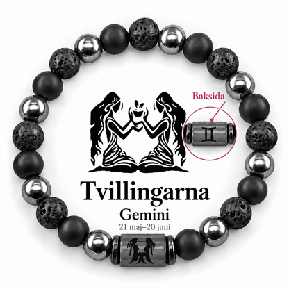 Stjärnteckenarmband i natursten med dubbelsidigt motiv – 12 stjärntecken
