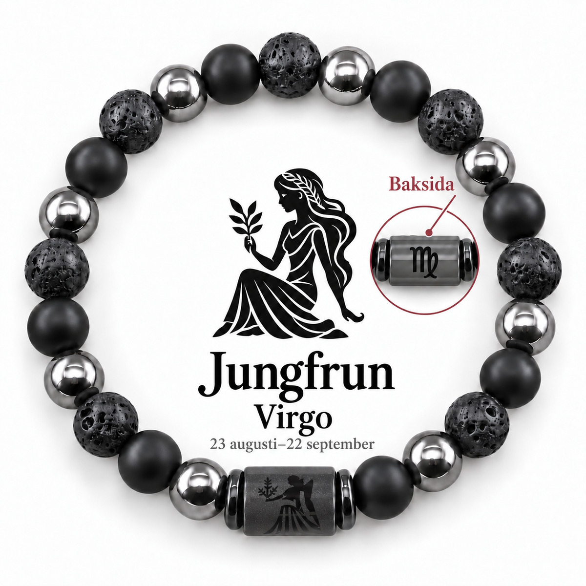 Stjärnteckenarmband i natursten med dubbelsidigt motiv – 12 stjärntecken
